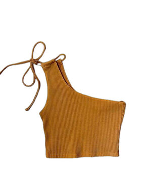 Aerie ribbed brown one shoulder crop top Size small
